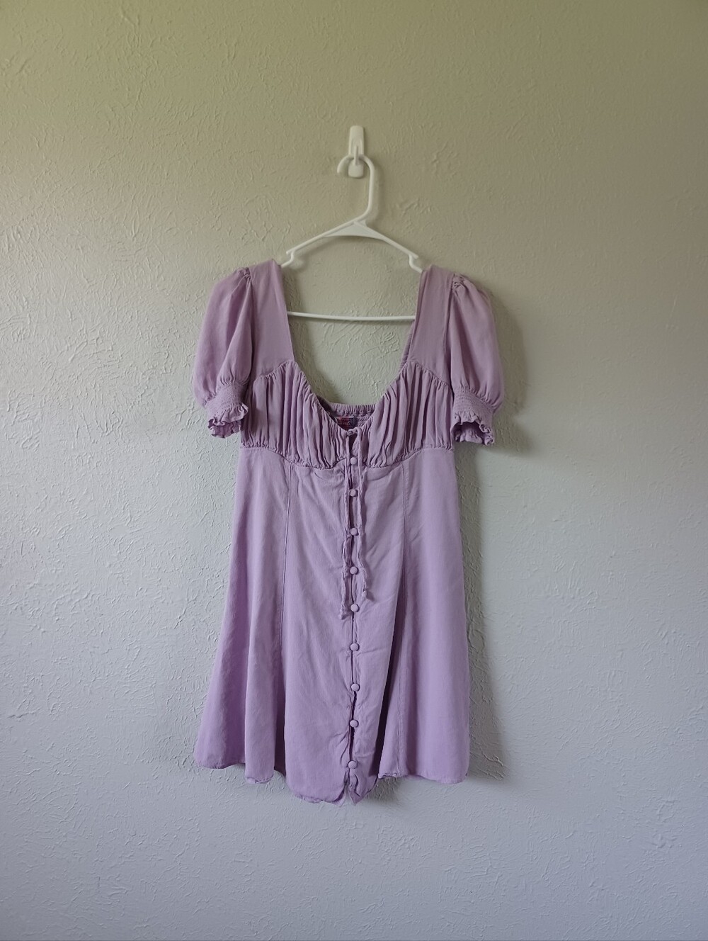 Urban Outfitters Lavendar Button Front Mini Puff Sleeve Babydoll Dress
